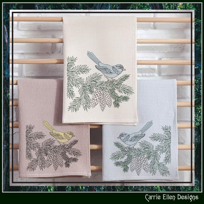 Bird on Pine Tree Branch Embroidery Design | Nature-Inspired Machine Stitch Pattern, 6 Sizes  (3114)