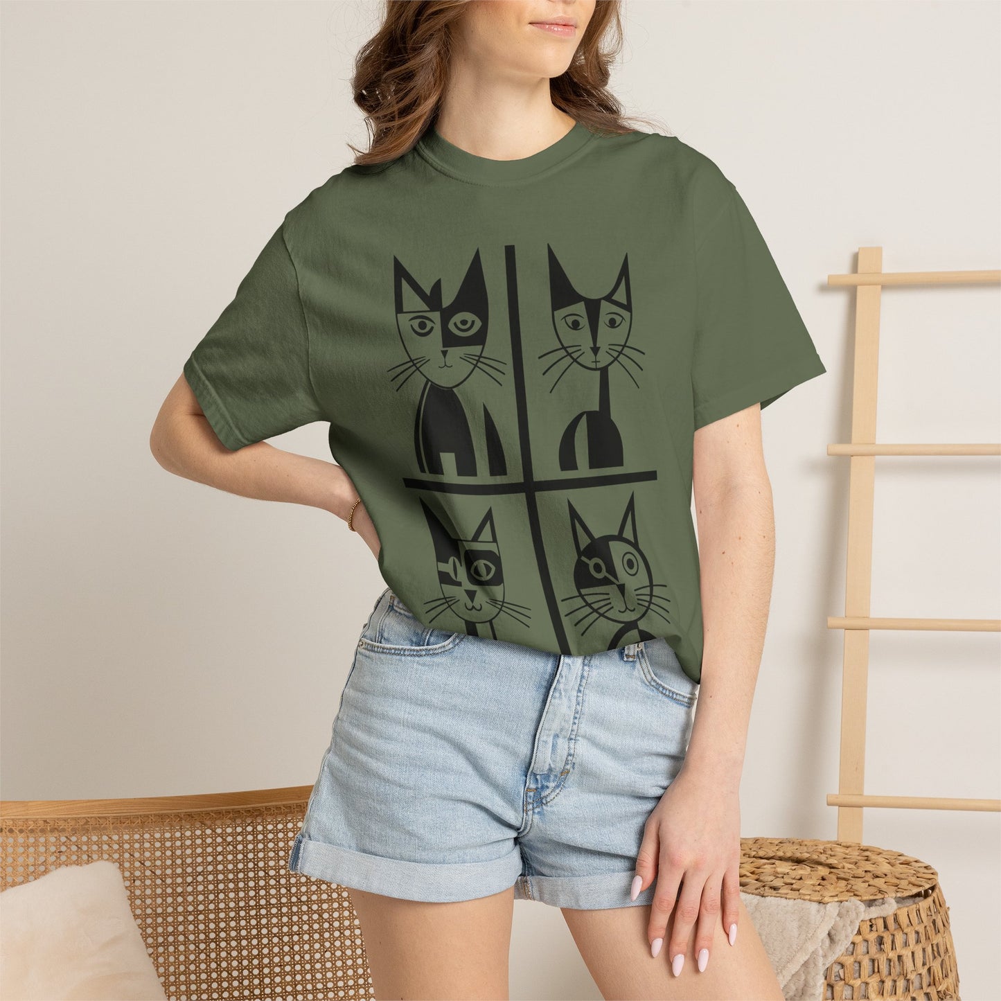 Geometric Cat Comfort Colors® T-Shirt | Minimalist Garment Dyed Cat Tee,  12 Colors (4279)