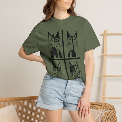 Geometric Cat Comfort Colors® T-Shirt | Minimalist Garment Dyed Cat Tee,  12 Colors (4279)