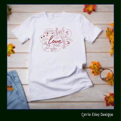 Love Machine Embroidery Design – Valentine’s Day Holiday Pattern, Romantic Doodle Floral Vines, 6 Sizes (3126)