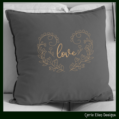 Love Machine Embroidery Design – Valentine’s Day Holiday Pattern, Romantic Heart Floral Vines, 6 Sizes (3127)