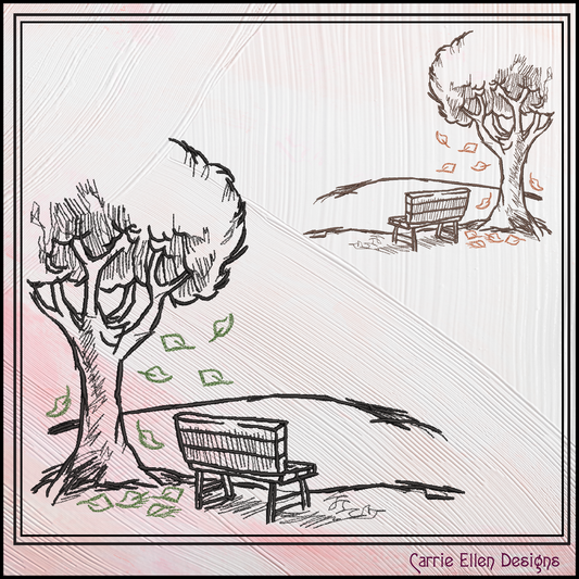 Park Bench Machine Embroidery Design, Autumn Season Line Art Drawing, Falling Leaves and Bench Design, 6 Sizes (3149)
