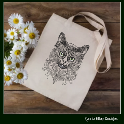 Cat Machine Embroidery Design, Artistic Feline Line Art, Tattoo Art, Detailed Pet Sketch Design, 6 Sizes (3150)