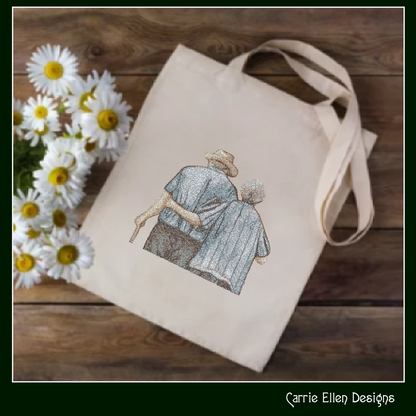 Grandparents Machine Embroidery Design, Elderly Couple Photo Drawing, Embroidery Pattern, Grandparents Gift, 6 Sizes (3155)