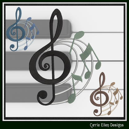 Treble Clef Embroidery Design – Sheet Music Note Symbol – Artistic Flair Pattern – 6 Sizes (3157)