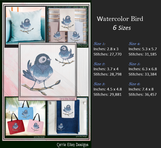 Bird Machine Embroidery Design, Artistic Watercolor Photo Stitch Bird, Nature Lover Gift, 6 Sizes (3165)