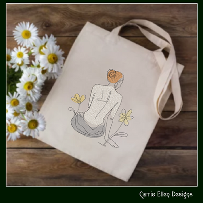 Posing Woman Machine Embroidery Design, Bathing Portrait Line Art, Feminine Body Drawing, 6 Sizes (3170)