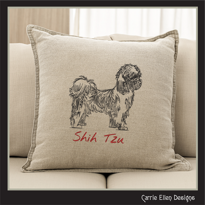 Shih Tzu Machine Embroidery Design, Dog Sketch Pattern, Dog Lover Gift, Small Dog Breed, 6 Sizes (3172)