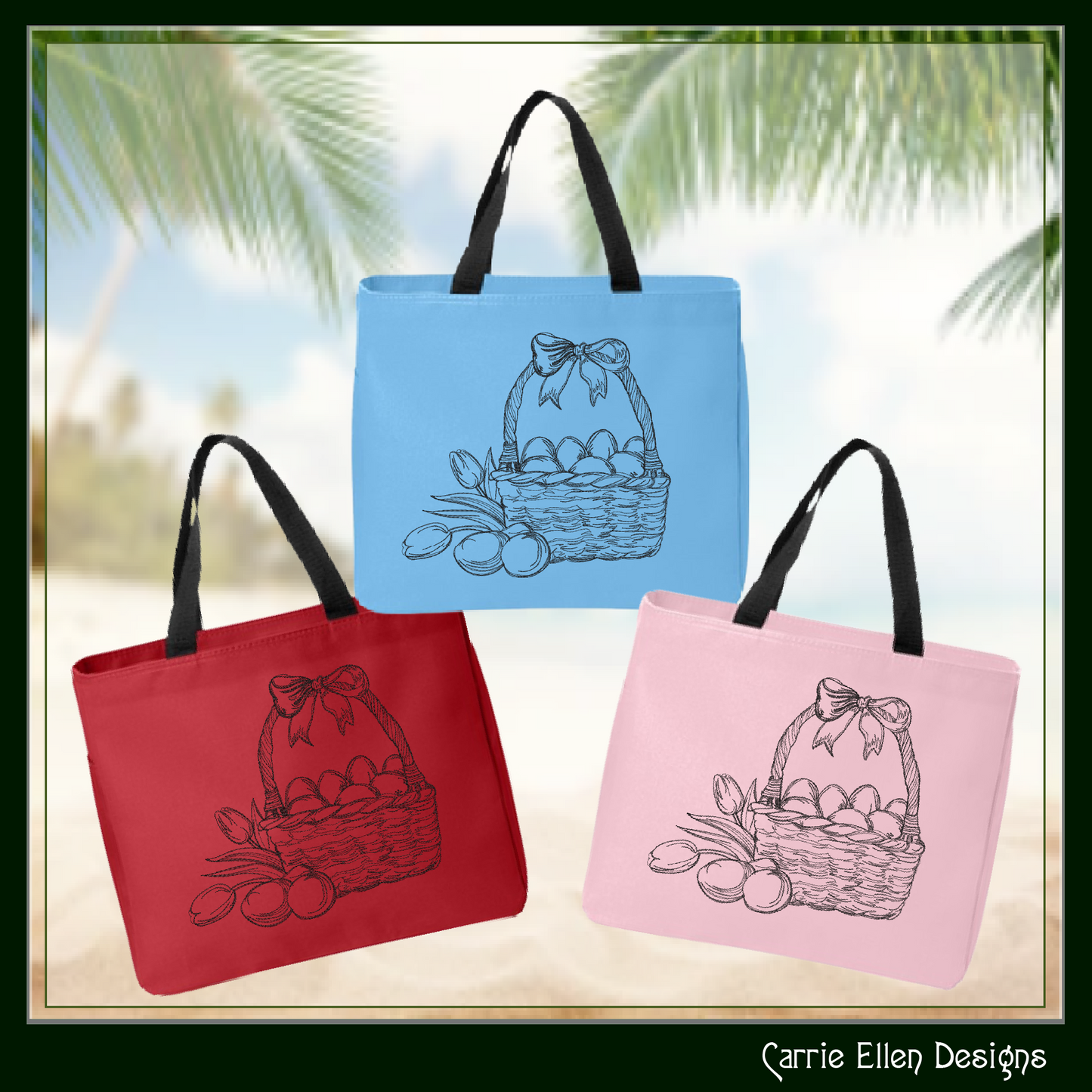 Easter Basket Machine Embroidery Sketch Design, Line Art Egg Basket, Tulip Spring Holiday Basket, 6 Sizes (3180)
