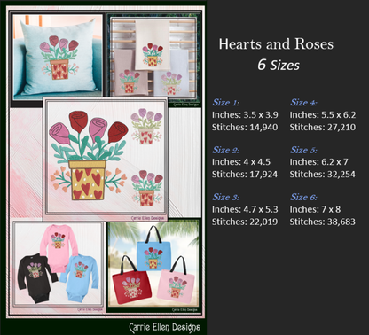 Love Machine Embroidery Design – Hearts and Roses Valentine’s Day Pattern, Romantic Floral Décor, 6 Sizes (3185)