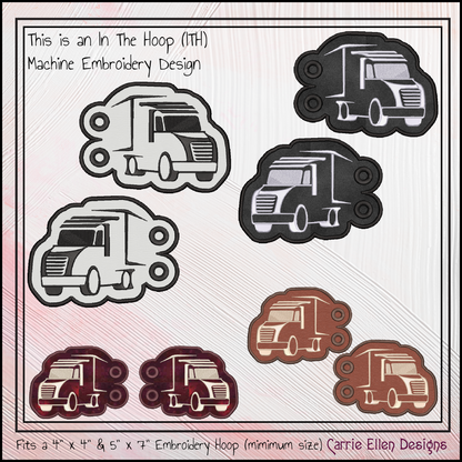 Truck ITH Machine Embroidery Design, In The Hoop Delivery Truck Shoe Wing Design, Truck Silhouette Shoe Charms (3193)