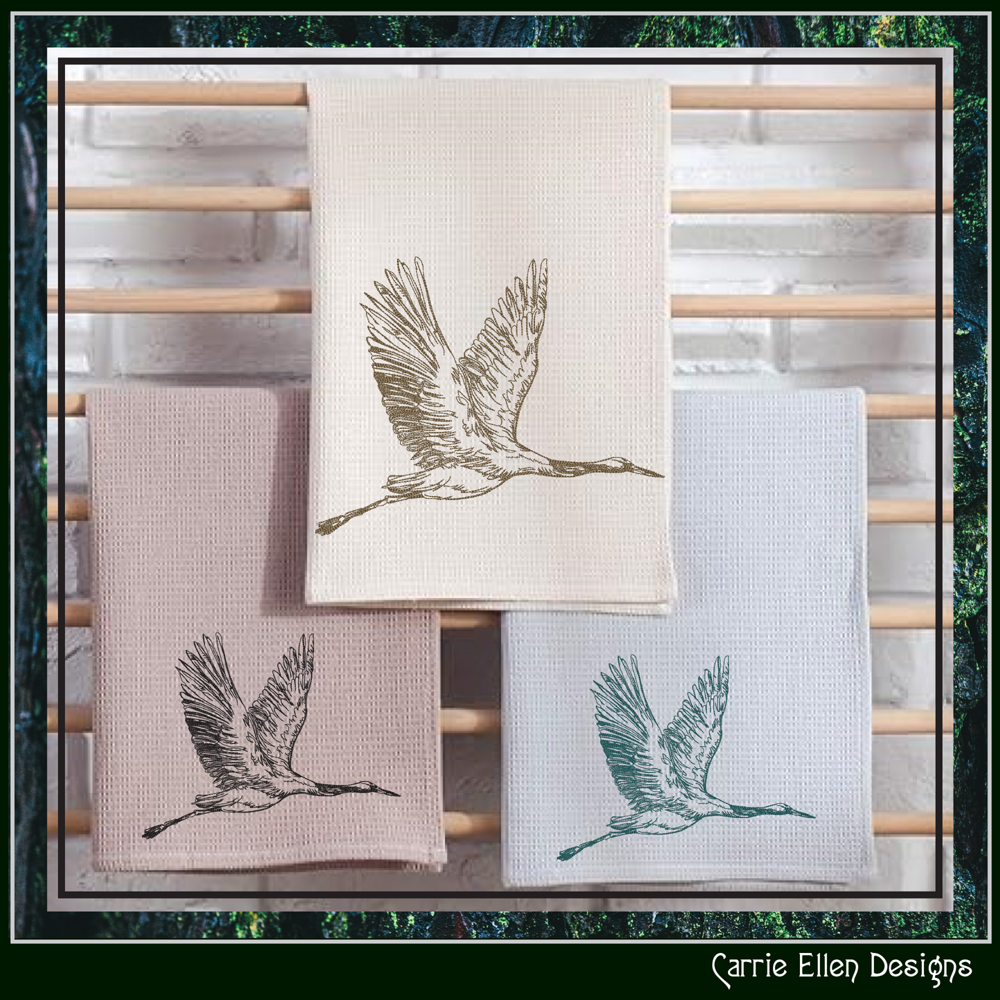 Bird Machine Embroidery Sketch Design, Flying Crane Thread Drawing, Audubon Bird Pattern, 6 Sizes (3200)