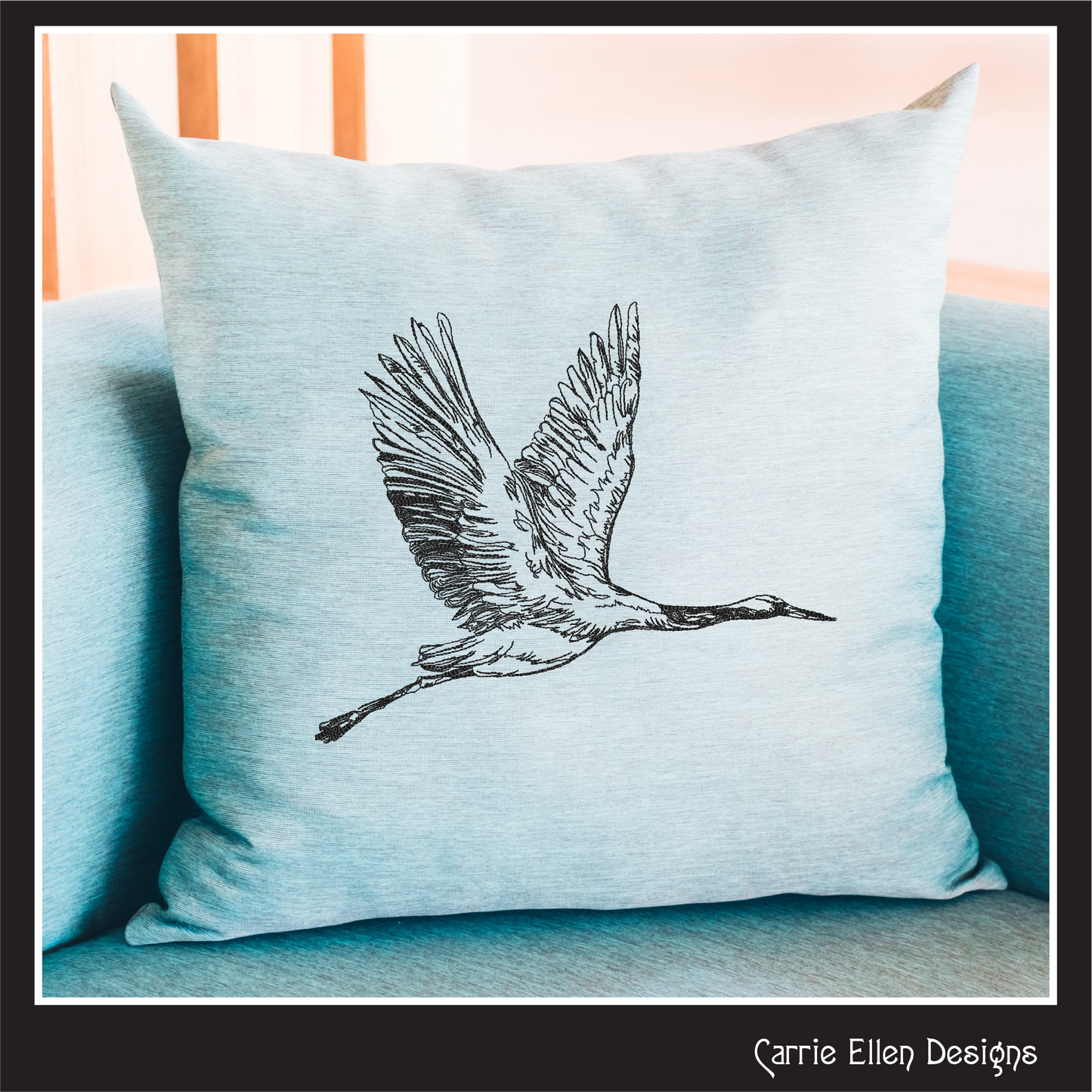 Bird Machine Embroidery Sketch Design, Flying Crane Thread Drawing, Audubon Bird Pattern, 6 Sizes (3200)