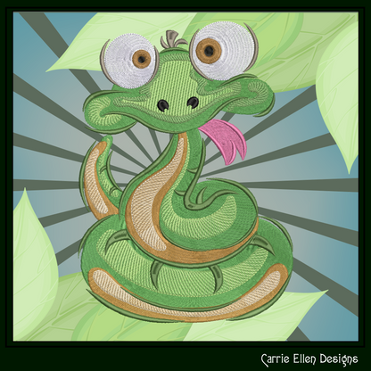 Snake Machine Embroidery Design, Cute Crazy Snake Embroidery Pattern, Free Hugs Cartoon Snake, 6 Sizes (3204)