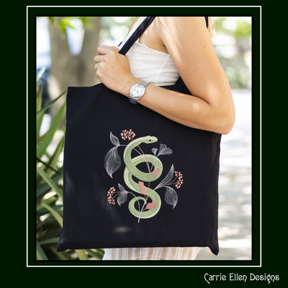 Decorative Snake Machine Embroidery Design, Snake Entwined with Leaves and Flowers, 6 Sizes (3205)