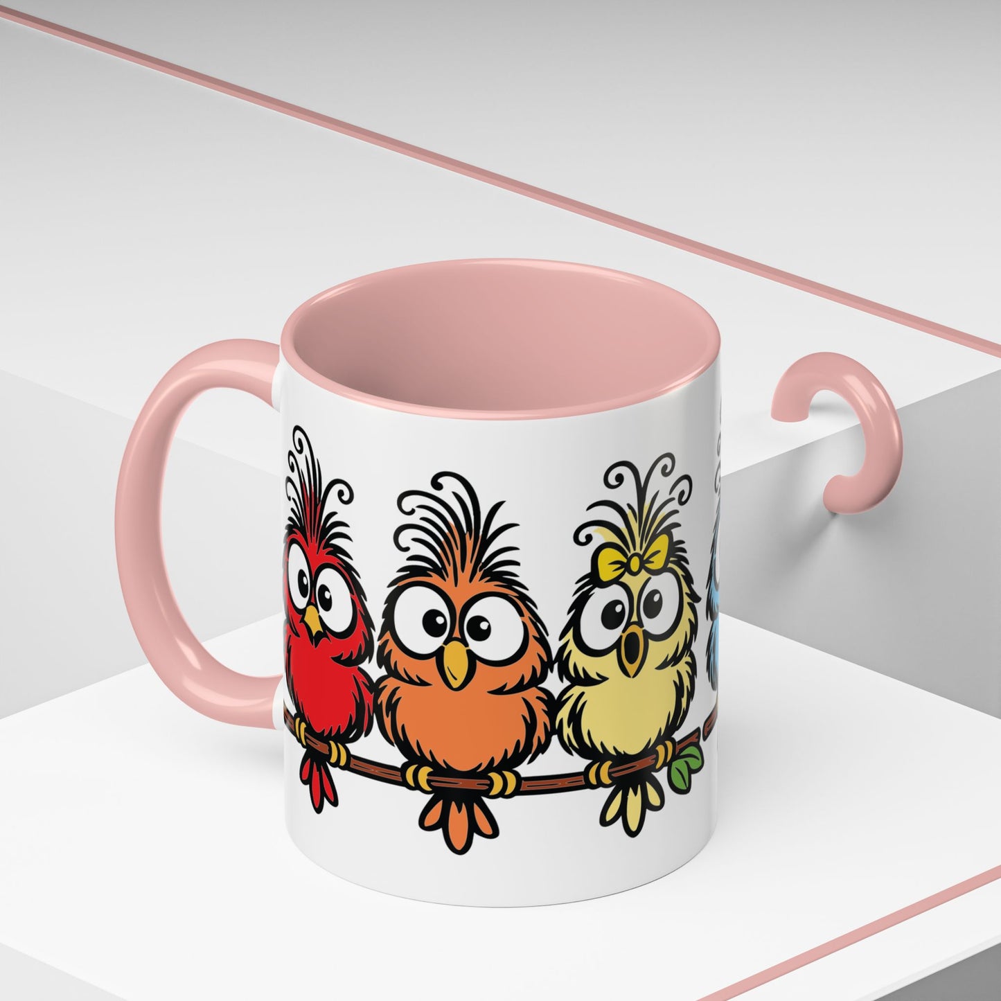 Colorful Cartoon Birds Coffee Mug — Chicks on a Stick 11/15oz Accent Mug (4278)