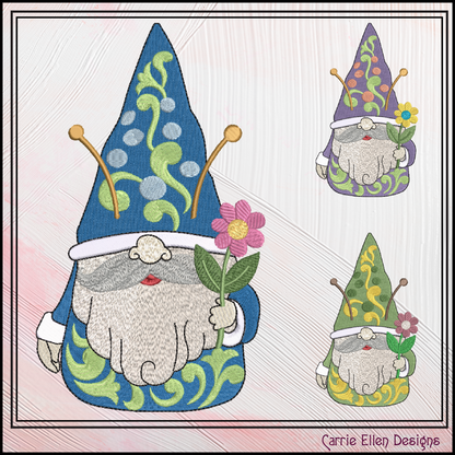 Garden Bee Gnome Machine Embroidery Design, Bees and Flowers Garden Gnome Pattern, 6 Sizes (3245)