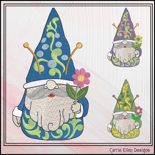 Garden Bee Gnome Machine Embroidery Design, Bees and Flowers Garden Gnome Pattern, 6 Sizes (3245)