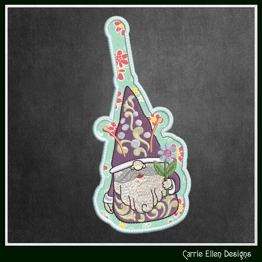 Garden Bee Gnome ITH Key Fob Machine Embroidery Design | Spring Gnome In-The-Hoop Key Tag (3246)