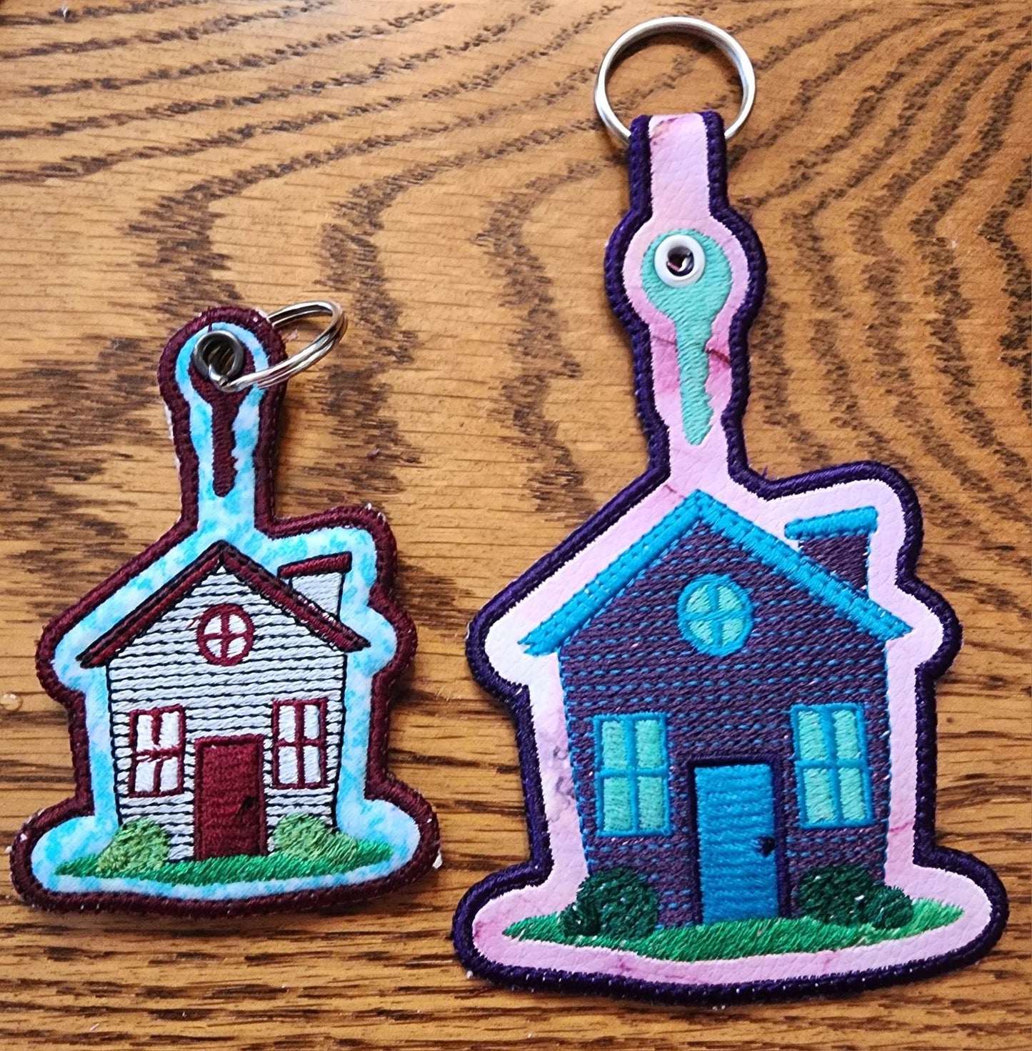 House ITH Key Fob Machine Embroidery Design | Little House Key Tag In The Hoop Project (1303)