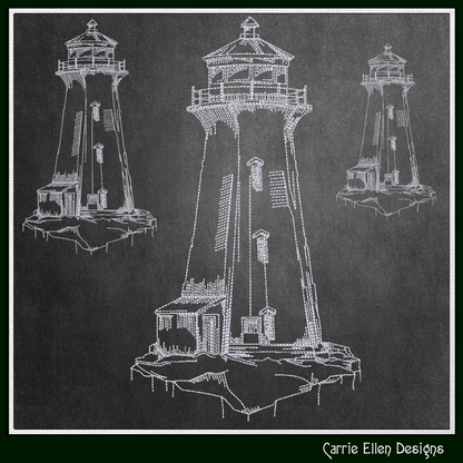Lighthouse Embroidery Design, Cliffside Lighthouse Sketch Machine Embroidery Design, Coastal Light House Island Design, 6 Sizes (3273)