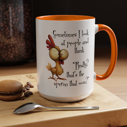 Funny Sarcastic Quote Mug | “That’s the Sperm That Won?” Colored Accent Coffee Mug 11oz & 15oz (3818)