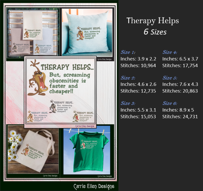 Therapy Helps Funny Machine Embroidery Design | Sarcastic Embroidery Saying | Snarky Frustration Quote | Digital Download | 6 Sizes (3289)