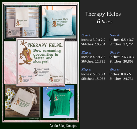 Therapy Helps Funny Machine Embroidery Design | Sarcastic Embroidery Saying | Snarky Frustration Quote | Digital Download | 6 Sizes (3289)