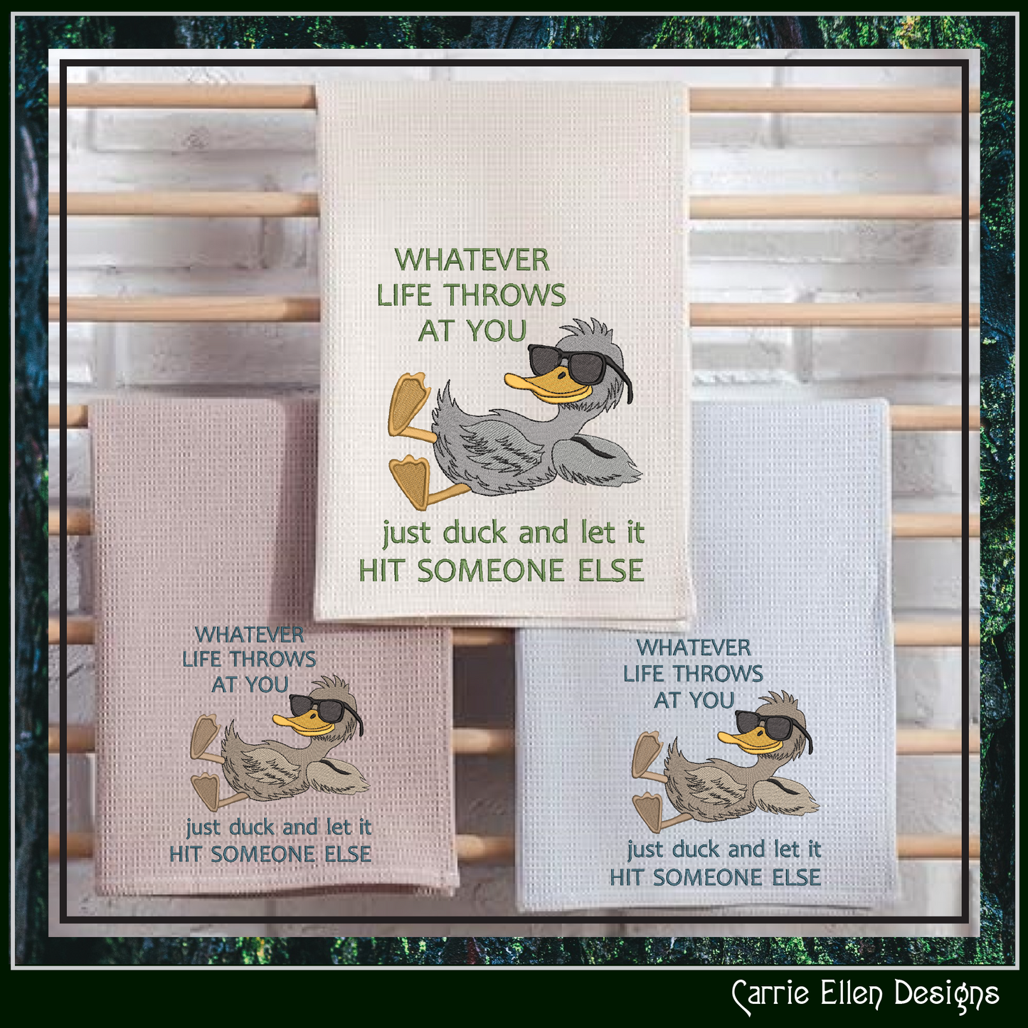 Whatever Life Throws At You, Just Duck Machine Embroidery Design – Sassy Snarky Saying – 6 Sizes Included (3338)