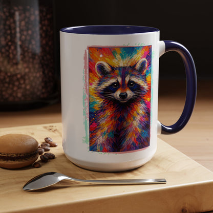 Raccoon Accent Ceramic Mug | Vibrant Colorful Raccoon Coffee Mug,  11oz & 15oz (3826)