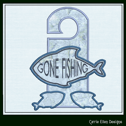 Gone Fishing ITH Door Knob Hanger Machine Embroidery Design – Angler Sport Fishing In The Hoop Door Sign (3401)