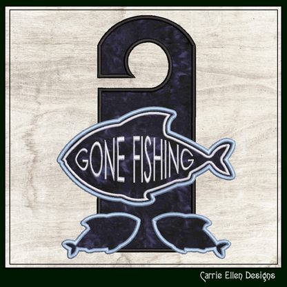 Gone Fishing ITH Door Knob Hanger Machine Embroidery Design – Angler Sport Fishing In The Hoop Door Sign (3401)