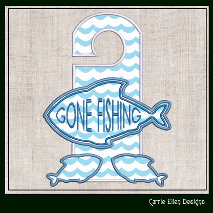 Gone Fishing ITH Door Knob Hanger Machine Embroidery Design – Angler Sport Fishing In The Hoop Door Sign (3401)