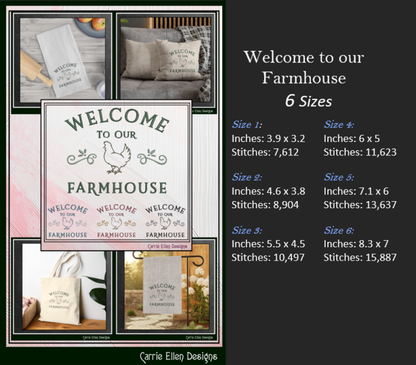 Welcome to our Farmhouse Machine Embroidery Design | Country Home Decor, 6 Sizes (3427)