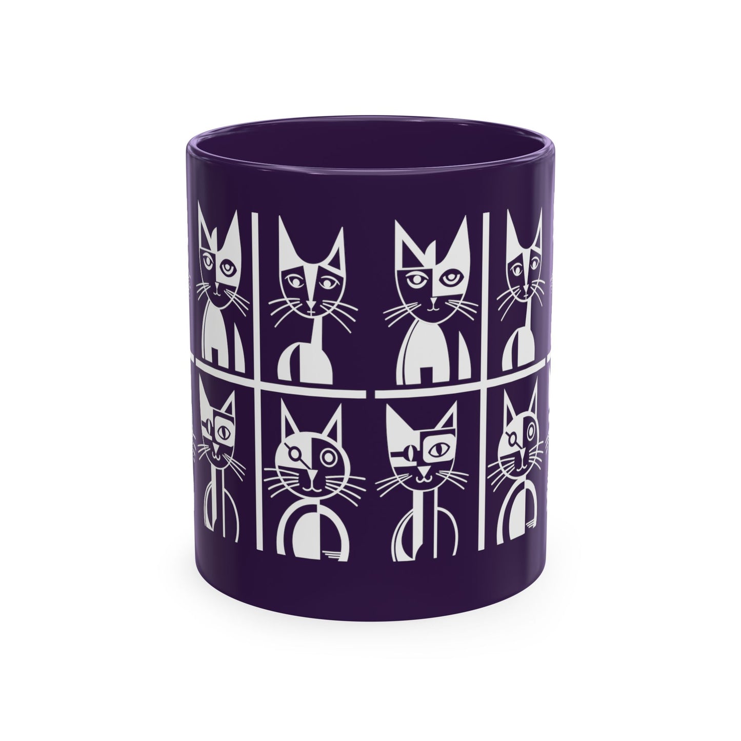 Geometric Cat Color Mug | Minimalist Cat 11oz Ceramic Coffee Mug | 8 Color Choices (4276)