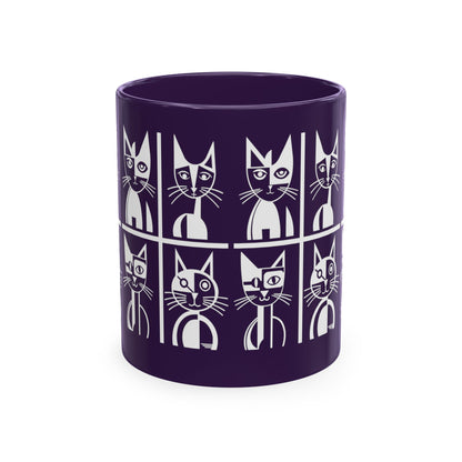 Geometric Cat Color Mug | Minimalist Cat 11oz Ceramic Coffee Mug | 8 Color Choices (4276)