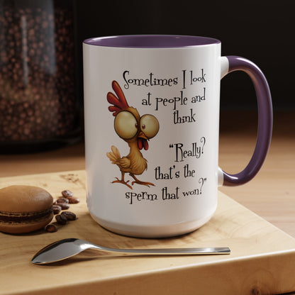 Funny Sarcastic Quote Mug | “That’s the Sperm That Won?” Colored Accent Coffee Mug 11oz & 15oz (3818)