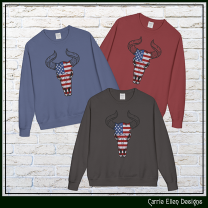 Patriotic Long Horned Skull Machine Embroidery Design – American Western Skull Pattern, 6 Sizes (3464)
