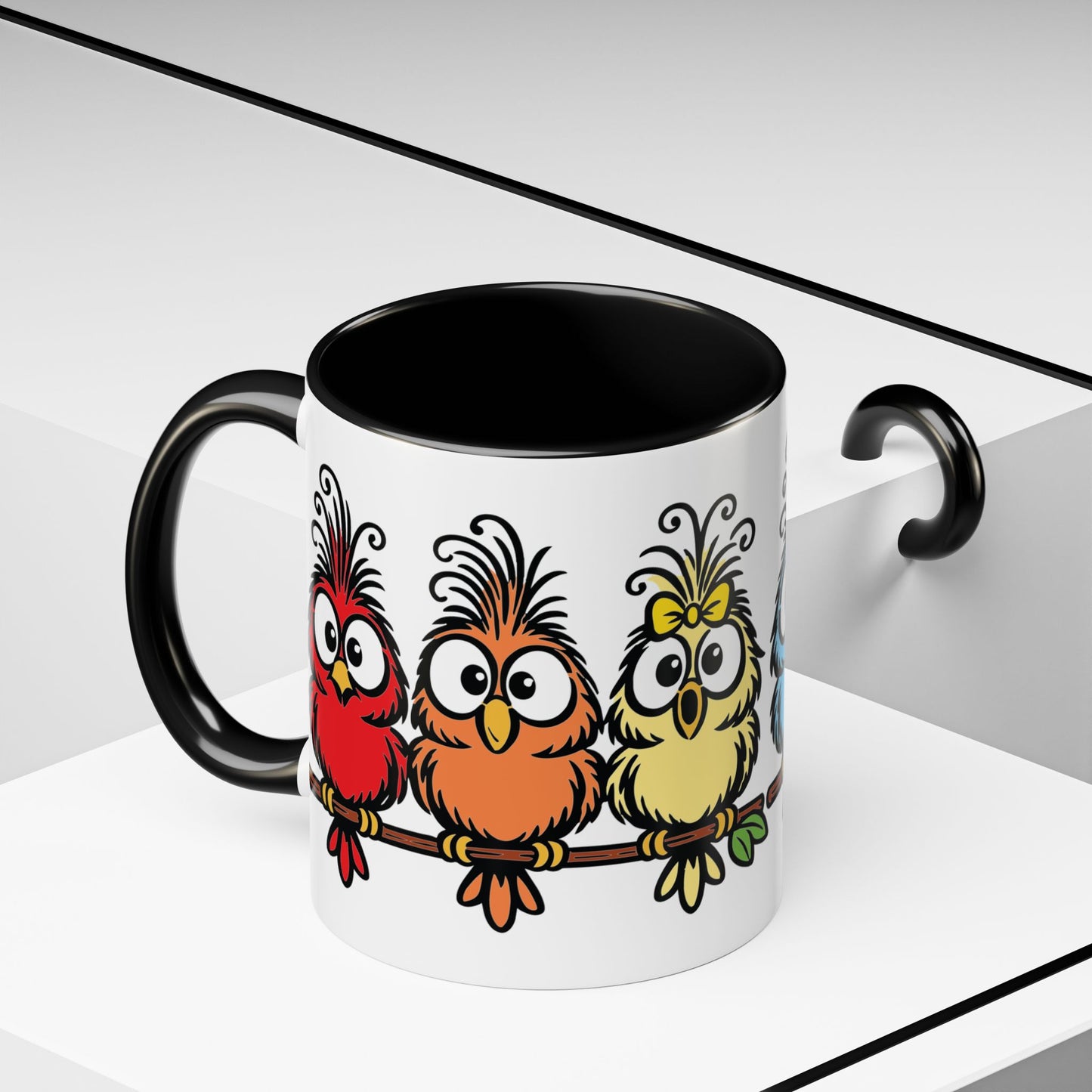 Colorful Cartoon Birds Coffee Mug — Chicks on a Stick 11/15oz Accent Mug (4278)