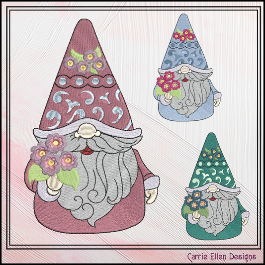 Flower Loving Gnome Machine Embroidery Design, Flowers Garden Gnome Pattern, 6 Sizes (3491)