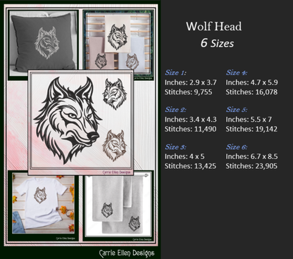 Wolf Head Profile Machine Embroidery Design, Majestic Wildlife Animal Pattern, 6 Sizes (3497)