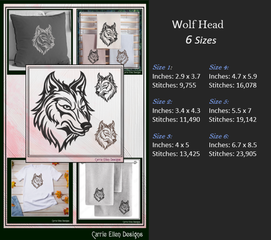 Wolf Head Profile Machine Embroidery Design, Majestic Wildlife Animal Pattern, 6 Sizes (3497)