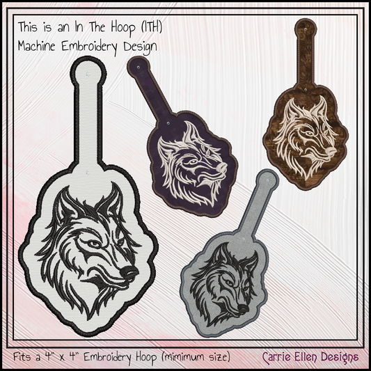 Wolf Profile ITH Key Fob Machine Embroidery Design – Wildlife Animal In-The-Hoop Key Tag Project (3498)