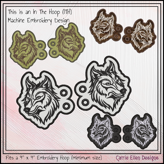 Wolf Profile ITH Shoe Wing Machine Embroidery Design – Wildlife Animal Shoe Décor | In-The-Hoop Pattern (3499)