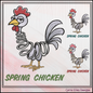 Spring Chicken Idiom Machine Embroidery Design – Adult Aging Humor, Funny Cartoon Chicken with Spring Body, 6 Sizes (3501)
