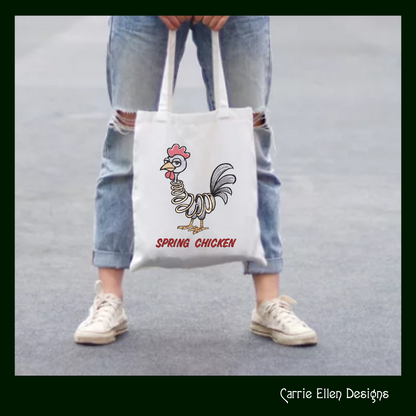 Spring Chicken Idiom Machine Embroidery Design – Adult Aging Humor, Funny Cartoon Chicken with Spring Body, 6 Sizes (3501)