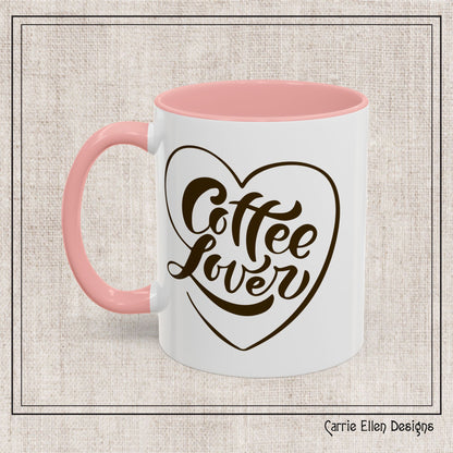 Coffee Lover Color Accent Ceramic Mug – Cute Printed Coffee Gift for Coffeeholics, Baristas, and Caffeine Addicts (P-6061)
