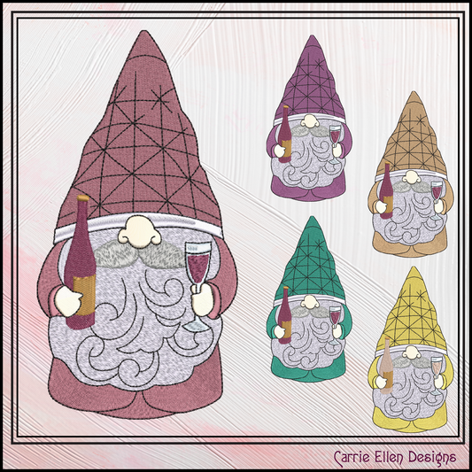 Wine Loving Gnome Machine Embroidery Design – Party Themed Gnome Pattern, 6 Sizes (3517)