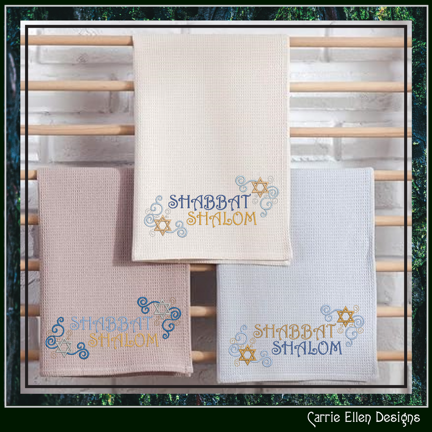 Shabbat Shalom Judaica Machine Embroidery Design – Challah & Kiddush Cup Embroidery Pattern, 6 Sizes (3525)