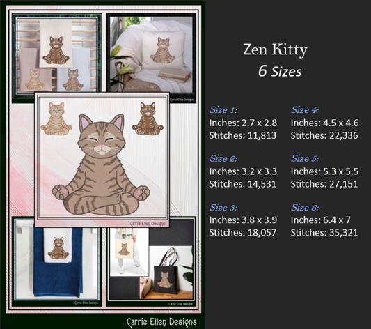 Zen Meditation Kitty Embroidery Design | Peaceful Yoga Cat Machine Stitch Pattern, 6 Sizes, 6 Sizes (3533)